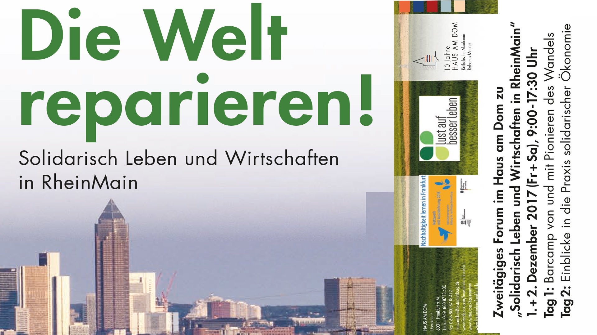 Die Welt reparieren! – Zweitägiges Forum im Haus am Dom zu Solidarisch Leben und Wirtschaften in RheinMain